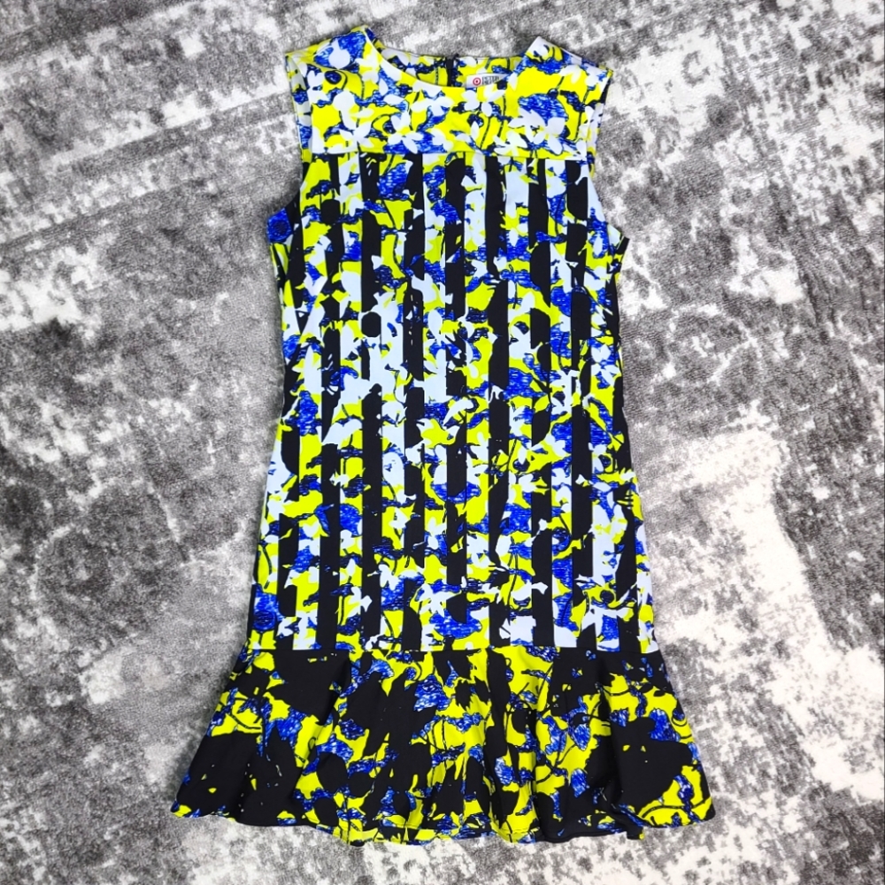 Peter Pilotto For Target Stripe Floral Print Mini Dress Ruffle Hem